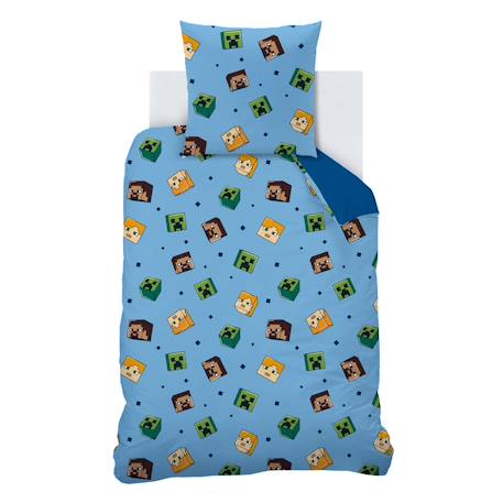 Parure de lit imprimée 100% coton, minecraft update Bleu nuit 4 - vertbaudet enfant 