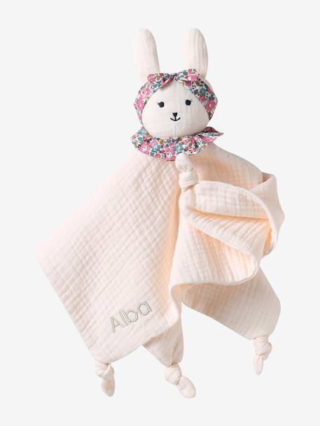 Doudou personnalisable en gaze de coton bio et tissu Liberty rose pâle 5 - vertbaudet enfant 