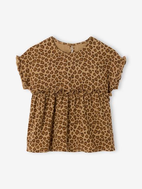 Blouse imprimée en gaze de coton fille beige+bleu grisé+vanille 1 - vertbaudet enfant 