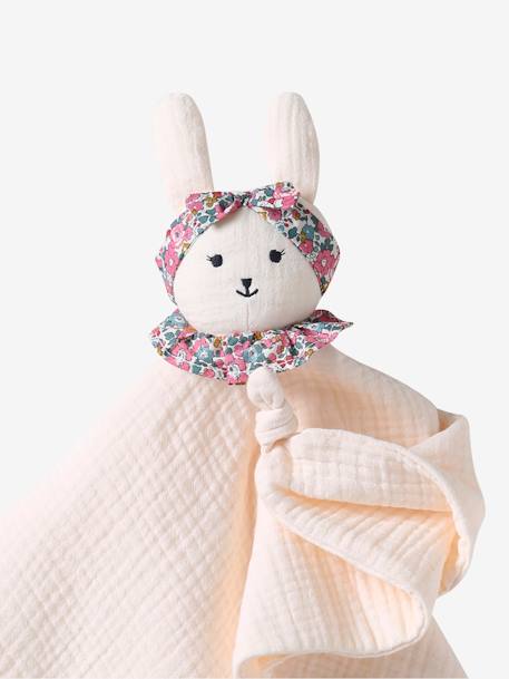 Doudou personnalisable en gaze de coton bio et tissu Liberty rose pâle 2 - vertbaudet enfant 