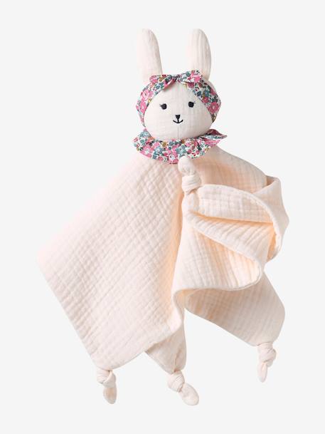 Doudou personnalisable en gaze de coton bio et tissu Liberty rose pâle 4 - vertbaudet enfant 