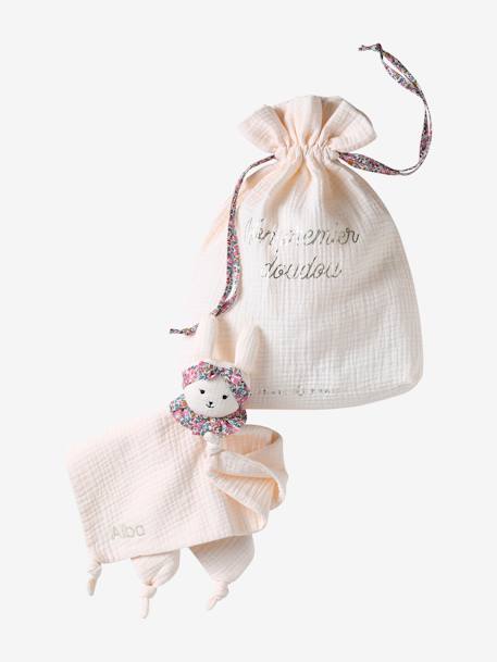 Doudou personnalisable en gaze de coton bio et tissu Liberty rose pâle 3 - vertbaudet enfant 