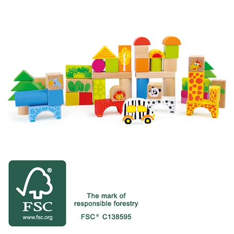 Blocs de construction en bois zoo Beige 4 - vertbaudet enfant 
