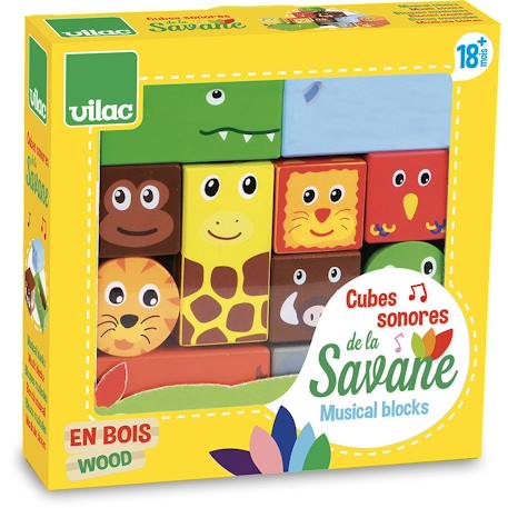 Cubes sonores animaux de la savane Jaune 1 - vertbaudet enfant 