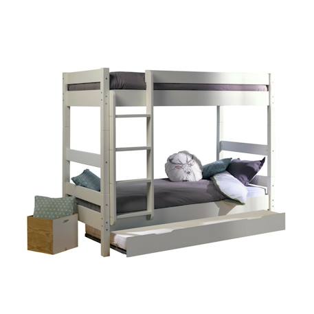 Pack lit superposé séparable gigogne avec matelas bois massif aaron Blanc+Bois naturel 2 - vertbaudet enfant 