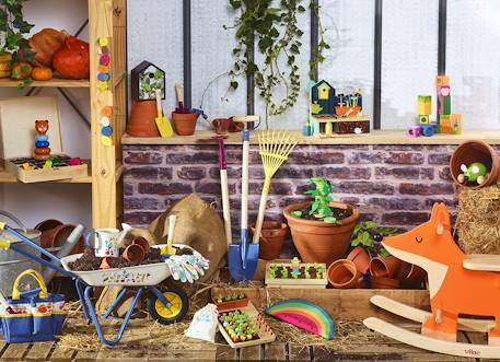 Petits outils de jardinier bois et métal Bleu 4 - vertbaudet enfant 