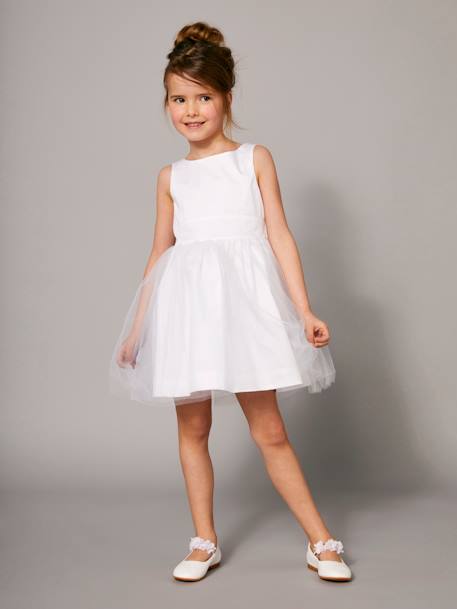 Robe cérémonie fille satin et tulle blanc+Rose poudré 1 - vertbaudet enfant 