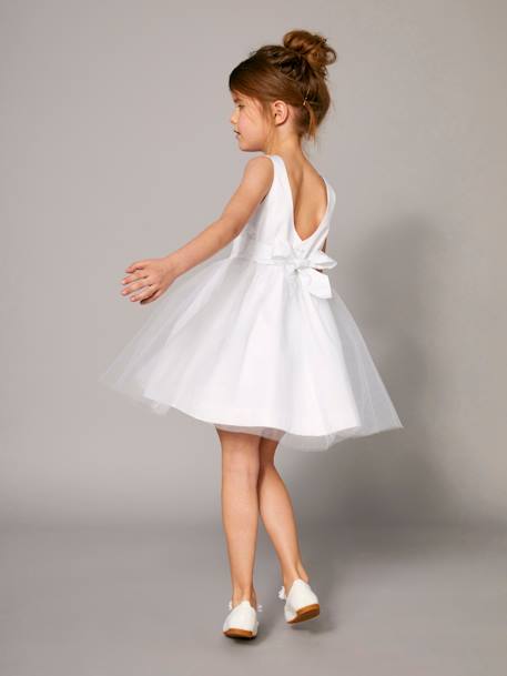Robe cérémonie fille satin et tulle blanc+Rose poudré 4 - vertbaudet enfant 