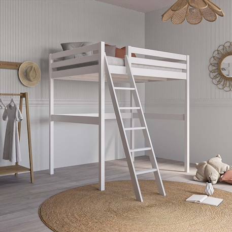 Lit mezzanine 2 places bois massif aaron Blanc+Bois 1 - vertbaudet enfant 