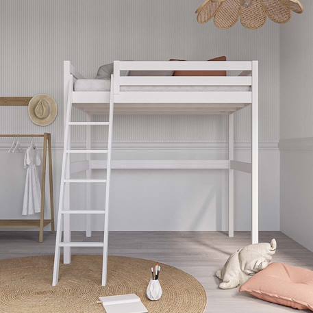 Lit mezzanine 2 places bois massif aaron Blanc+Bois 6 - vertbaudet enfant 