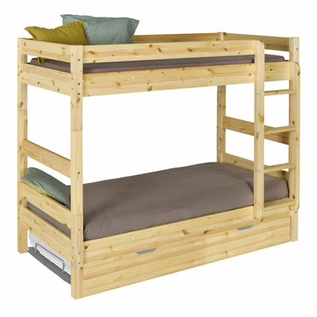 Pack lit superposé séparable gigogne avec matelas bois massif aaron Blanc+Bois naturel 7 - vertbaudet enfant 