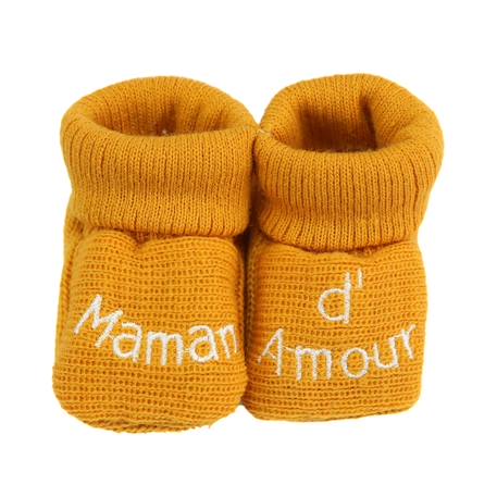 Chaussons naissance - message maman d'amour Blanc+Gris+Moutarde+Vert 8 - vertbaudet enfant 