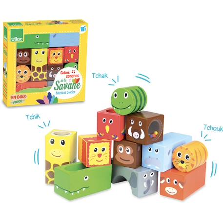 Cubes sonores animaux de la savane Jaune 3 - vertbaudet enfant 