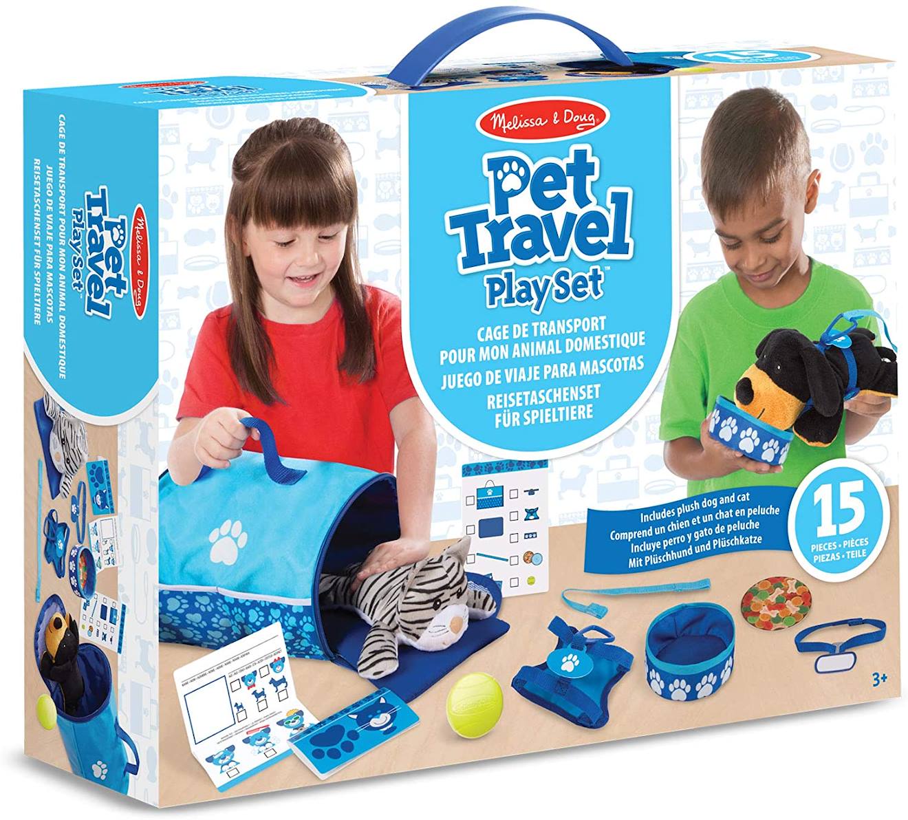 Peluche Animal De Compagnie Vertbaudet + Accessoires En Bois FSC® – Bleu, Jouet D'éveil Pour Enfants