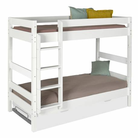 Pack lit superposé séparable gigogne avec matelas bois massif aaron Blanc+Bois naturel 1 - vertbaudet enfant 