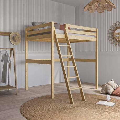 Lit mezzanine 2 places bois massif aaron Blanc+Bois 7 - vertbaudet enfant 