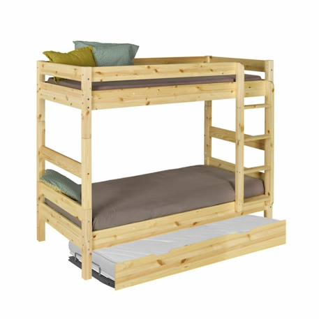 Pack lit superposé séparable gigogne avec matelas bois massif aaron Blanc+Bois naturel 8 - vertbaudet enfant 
