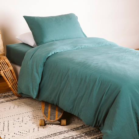 Housse de couette 1 personne pur coton bio Blanc+Bleu nuit+Ecru+Eucalyptus+Gris tourterelle+Rose nude+Terracotta 19 - vertbaudet enfant 