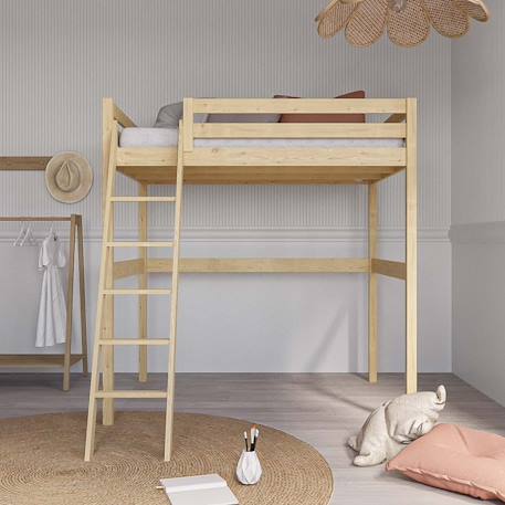 Lit mezzanine 2 places bois massif aaron Blanc+Bois 12 - vertbaudet enfant 