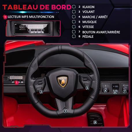 Voiture électrique enfant 12v Sián sous Licence Lamborghini, télécommande, effets sonores, Lumineux Blanc+Rose+Rouge+Vert 17 - vertbaudet enfant 