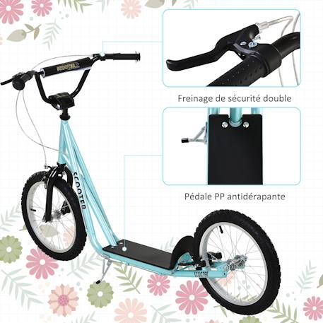 Trottinette patinette enfant - grands pneus - guidon réglable - poignée frein - béquille - acier Bleu 6 - vertbaudet enfant 