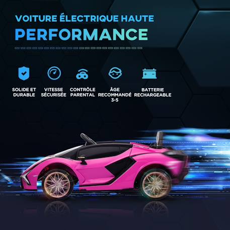 Voiture électrique enfant 12v Sián sous Licence Lamborghini, télécommande, effets sonores, Lumineux Blanc+Rose+Rouge+Vert 12 - vertbaudet enfant 