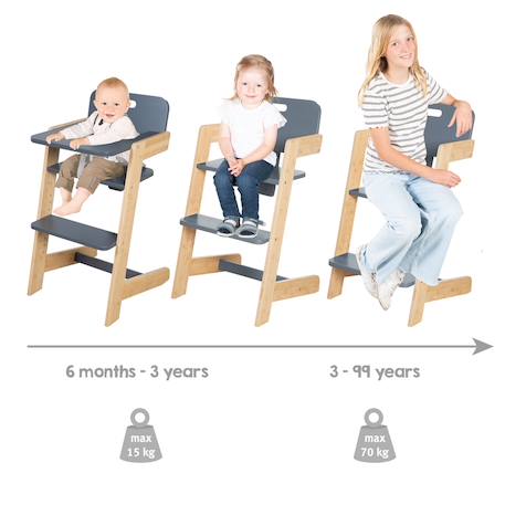 Chaise haute évolutive en bambou fsc® avec plateau repas nature up Anthracite - naturel+Blanc - naturel+Bois naturel 3 - vertbaudet enfant 