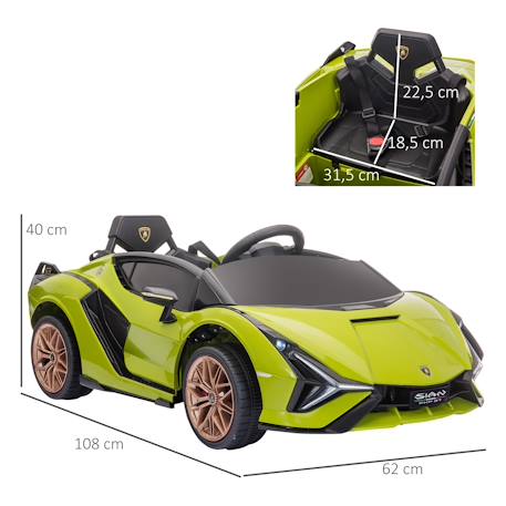 Voiture électrique enfant 12v Sián sous Licence Lamborghini, télécommande, effets sonores, Lumineux Blanc+Rose+Rouge+Vert 20 - vertbaudet enfant 