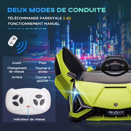 Voiture électrique enfant 12v Sián sous Licence Lamborghini, télécommande, effets sonores, Lumineux Blanc+Rose+Rouge+Vert 24 - vertbaudet enfant 