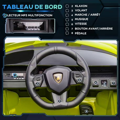 Voiture électrique enfant 12v Sián sous Licence Lamborghini, télécommande, effets sonores, Lumineux Blanc+Rose+Rouge+Vert 23 - vertbaudet enfant 