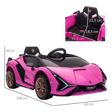 Voiture électrique enfant 12v Sián sous Licence Lamborghini, télécommande, effets sonores, Lumineux Blanc+Rose+Rouge+Vert 9 - vertbaudet enfant 