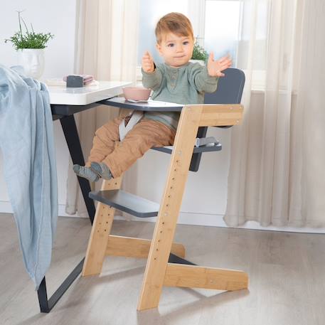 Chaise haute évolutive en bambou fsc® avec plateau repas nature up Anthracite - naturel+Blanc - naturel+Bois naturel 2 - vertbaudet enfant 
