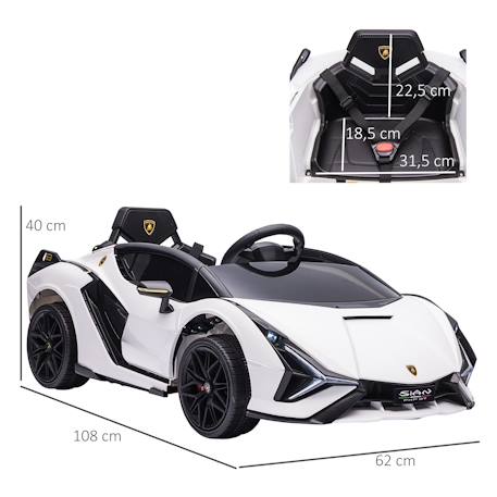 Voiture électrique enfant 12v Sián sous Licence Lamborghini, télécommande, effets sonores, Lumineux Blanc+Rose+Rouge+Vert 3 - vertbaudet enfant 
