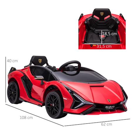 Voiture électrique enfant 12v Sián sous Licence Lamborghini, télécommande, effets sonores, Lumineux Blanc+Rose+Rouge+Vert 15 - vertbaudet enfant 