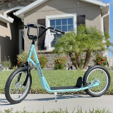 Trottinette patinette enfant - grands pneus - guidon réglable - poignée frein - béquille - acier Bleu 2 - vertbaudet enfant 