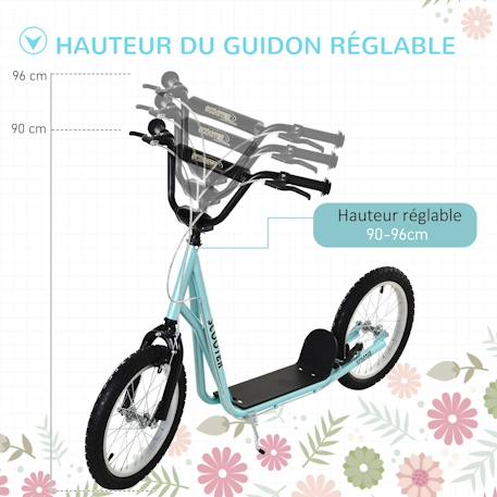 Trottinette patinette enfant - grands pneus - guidon réglable - poignée frein - béquille - acier Bleu 4 - vertbaudet enfant 