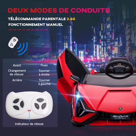 Voiture électrique enfant 12v Sián sous Licence Lamborghini, télécommande, effets sonores, Lumineux Blanc+Rose+Rouge+Vert 18 - vertbaudet enfant 