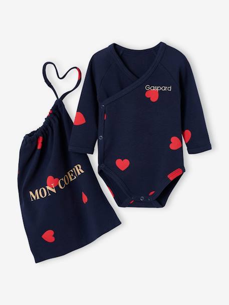 Kit Maternité 'Mon coeur' chemise de nuit grossesse + body bébé + pochon écru+marine 19 - vertbaudet enfant 