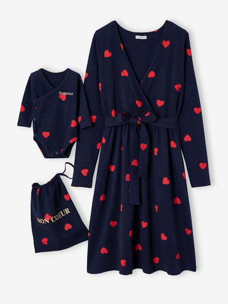 Kit Maternité 'Mon coeur' chemise de nuit grossesse + body bébé + pochon écru+marine 18 - vertbaudet enfant 