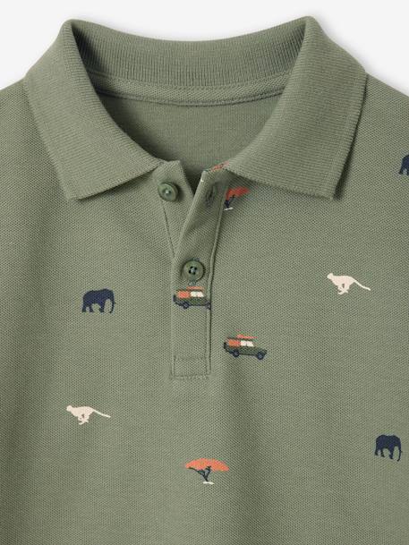 Polo garçon imprimé manches courtes écru+kaki 7 - vertbaudet enfant 