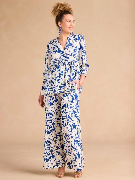 Pantalon de grossesse large imprimé fleurs avec bandeau bleu roi 1 - vertbaudet enfant 