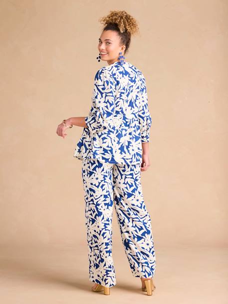Pantalon de grossesse large imprimé fleurs avec bandeau bleu roi 4 - vertbaudet enfant 