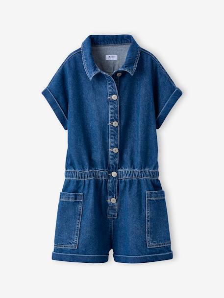 Combishort en jean fille bleu moyen 1 - vertbaudet enfant 