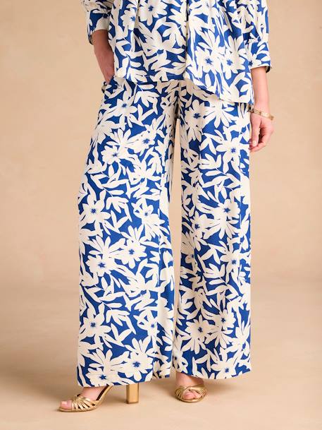 Pantalon de grossesse large imprimé fleurs avec bandeau bleu roi 2 - vertbaudet enfant 