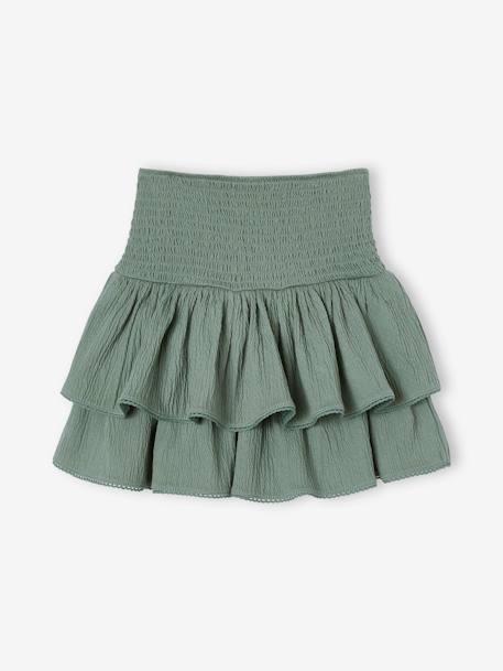 Jupe à volants taille smockée fille vert sauge 2 - vertbaudet enfant 