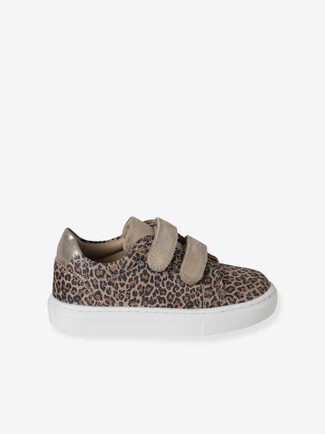 Baskets enfant fille cuir à scratchs beige imprimé+or 2 - vertbaudet enfant 