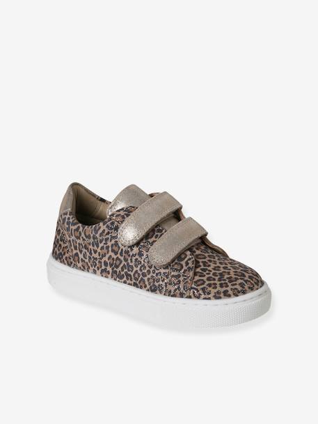 Baskets enfant fille cuir à scratchs beige imprimé+or 1 - vertbaudet enfant 