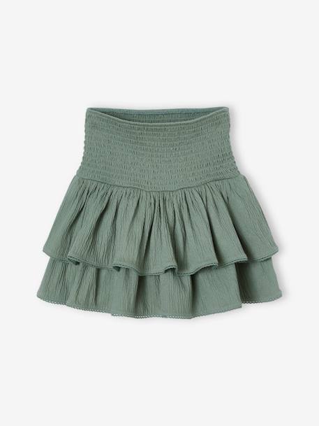 Jupe à volants taille smockée fille vert sauge 1 - vertbaudet enfant 