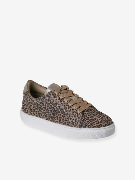 Baskets enfant fille en cuir à lacets beige imprimé+or 2 - vertbaudet enfant 