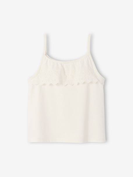 Fille-T-shirt, sous-pull-T-shirt-Débardeur fille fines bretelles avec volants brodés 